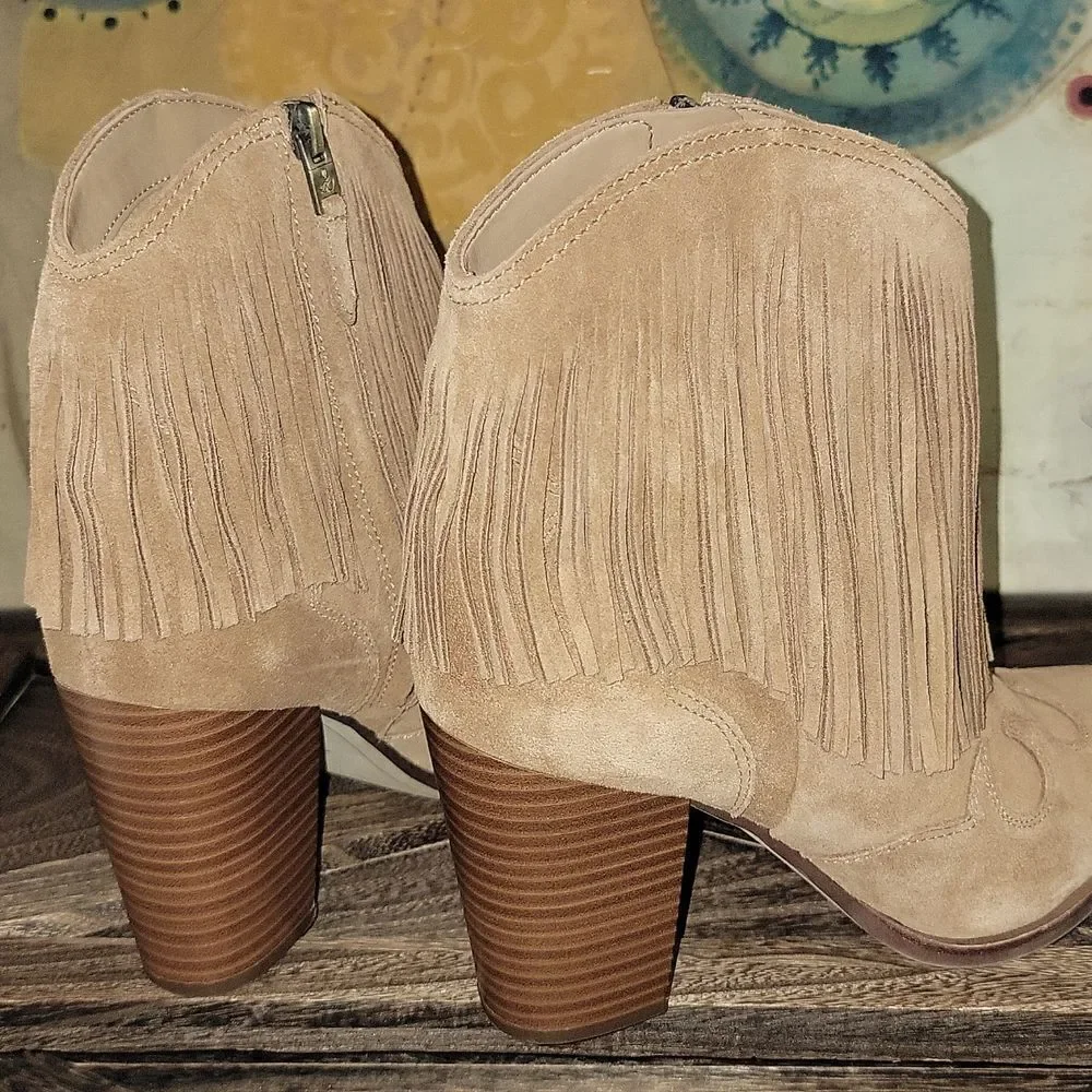 Sam Edelman Benjie Brown Suede Carmel Zipper Heeled Ankle Booties Size 9.5